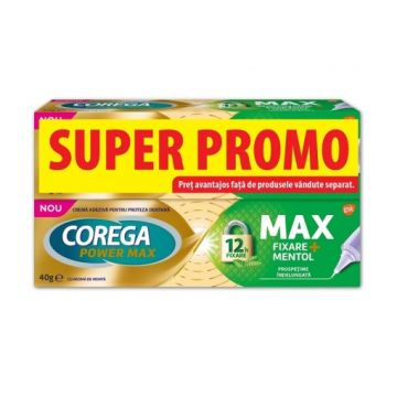 Pachet Crema adeziva pentru proteza dentara Max Fixare+ Mentol 2x 40g, Corega