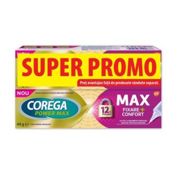 Pachet Crema adeziva pentru proteza Power Max Fixare + Confort, 2 x 40g, Corega