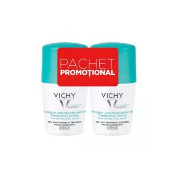 Pachet Deodorant roll-on antiperspirant, eficacitate 48h, cu parfum, 50ml, Vichy