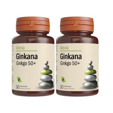 Pachet Ginkana Ginkgo 50+ 1+1 Gratis, 2 x 30 comprimate, Alevia