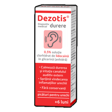 Picaturi pentru urechi cu Lidocaina 0.5% Dezotis, 7g, Zdrovit