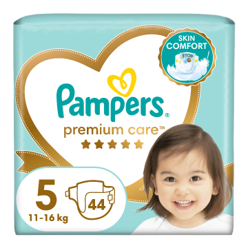 Scutece Premium Care, marimea 5, 11-16kg, 44 bucati, Pampers