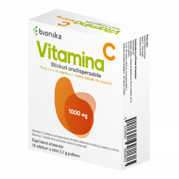 Vitamina C, 1000 mg, 10 stickuri cu pulbere orodispersabila, Bionika