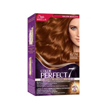 Vopsea de par permanenta Blond Inchis Chihlimbar 6/74 Color Perfect, 135ml, Wella