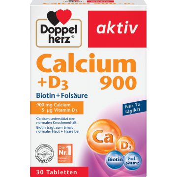 Calciu 900mg + D3 + Biotina + Acid folic Aktiv, 30 comprimate, Doppelherz