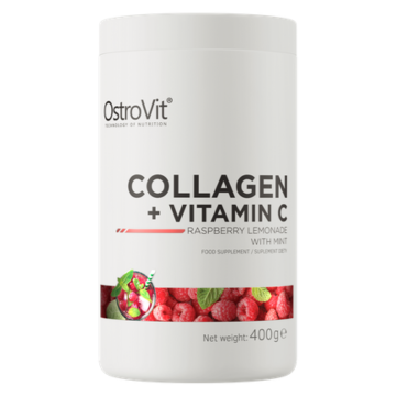 Colagen cu Vitamina C, aroma de zmeură cu mentă, 400g, OstroVit