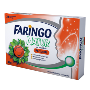 Faringo Natur cu aroma de portocale, 24 comprimate, Terapia