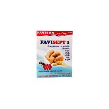 Favisept 1 comprimate cu ghimbir, propolis, vit.c, vit.b2, vit.b5, zinc, argila 20cpr FAVISAN