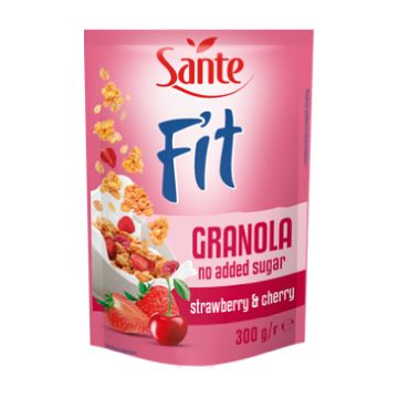 Granola fit fara zahar adaugat cu capsuni si cirese, 300g, Sante