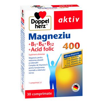 Magnesiu 400 mg + Vitamina B1+B6+B12 + Acid folic, 30 comprimate, Doppelherz