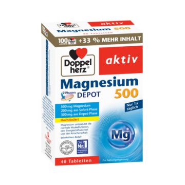 Pachet Aktiv Magneziu 500, 30 comprimate + 10 comprimate Gratuit, Doppelherz