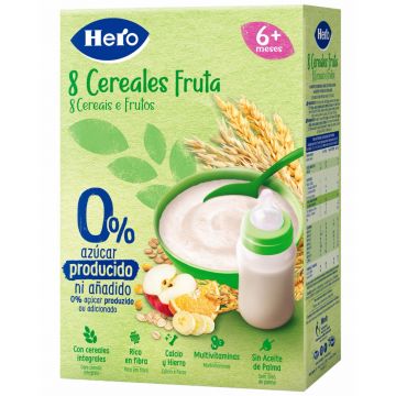 Pudra instant de 8 cereale cu fructe +6 luni, 340g, Hero Baby