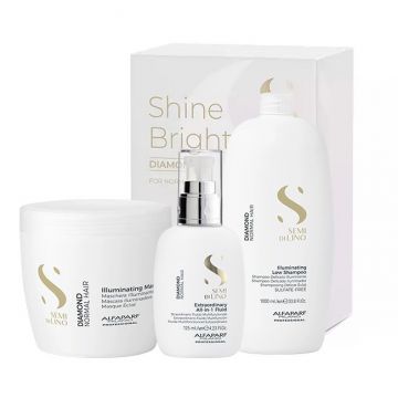 Set pentru stralucire Alfaparf Semi Di Lino Diamond Iluminating cu Sampon, 1000 ml + Masca, 500 ml + Fluid pentru stralucire, 125 ml