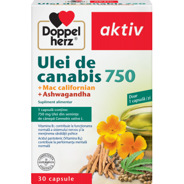 Ulei de Canabis 750 + Mac californian + Ashwagandha, 30 capsule, Doppelherz