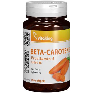 Beta-caroten natural 25000UI, 100 capsule gelatinoase, Vitaking