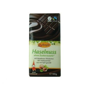 Ciocolata neagra cu alune fara adaos de zahar 55% cacao, 100g, Birkengold