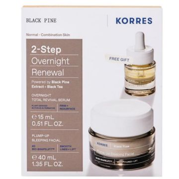 Pachet Black Pine Crema de noapte 40ml + Ser dual pentru ten 15ml, Korres