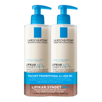 Pachet Crema de curatare Lipikar Syndet AP+, 2*400 ml, La Roche Posay