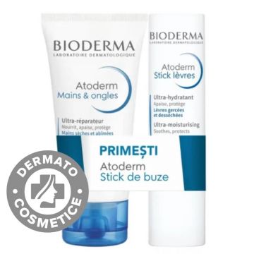 Pachet Crema de maini 50ml + Stick de buze 4g Atoderm 1 bucata, Bioderma