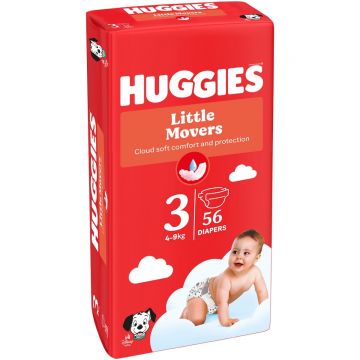 Scutece Little Movers Jumbo Marimea 3 pentru 4 - 9kg, 56 bucati, Huggies