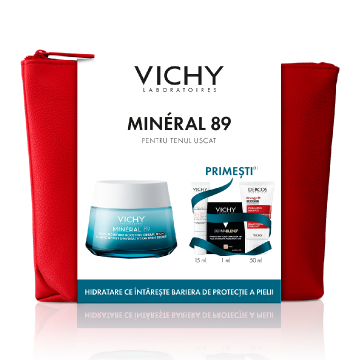 Trusă Mineral 89 Cremă intens hidratantă 72h pentru tenul uscat 50ml, Vichy