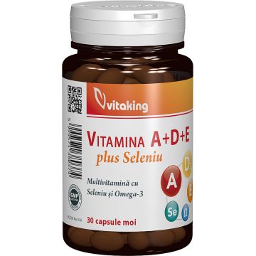 Vitamina A + D + E cu seleniu si Omega 3, 30 capsule gelatinoase, Vitaking